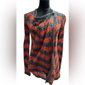 Anthropologie Guinevere 'Loose Stripes' lace pointelle knit cardigan Sz XS